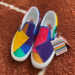Vans slip on patchwork rainbow Pride colors (size 9W / 7.5M)
